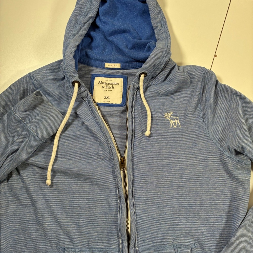 Vintage Abercrombie & Fitch Muscle Fit Hoodie 2XL Blue Full Zip Sweatshirt 90s